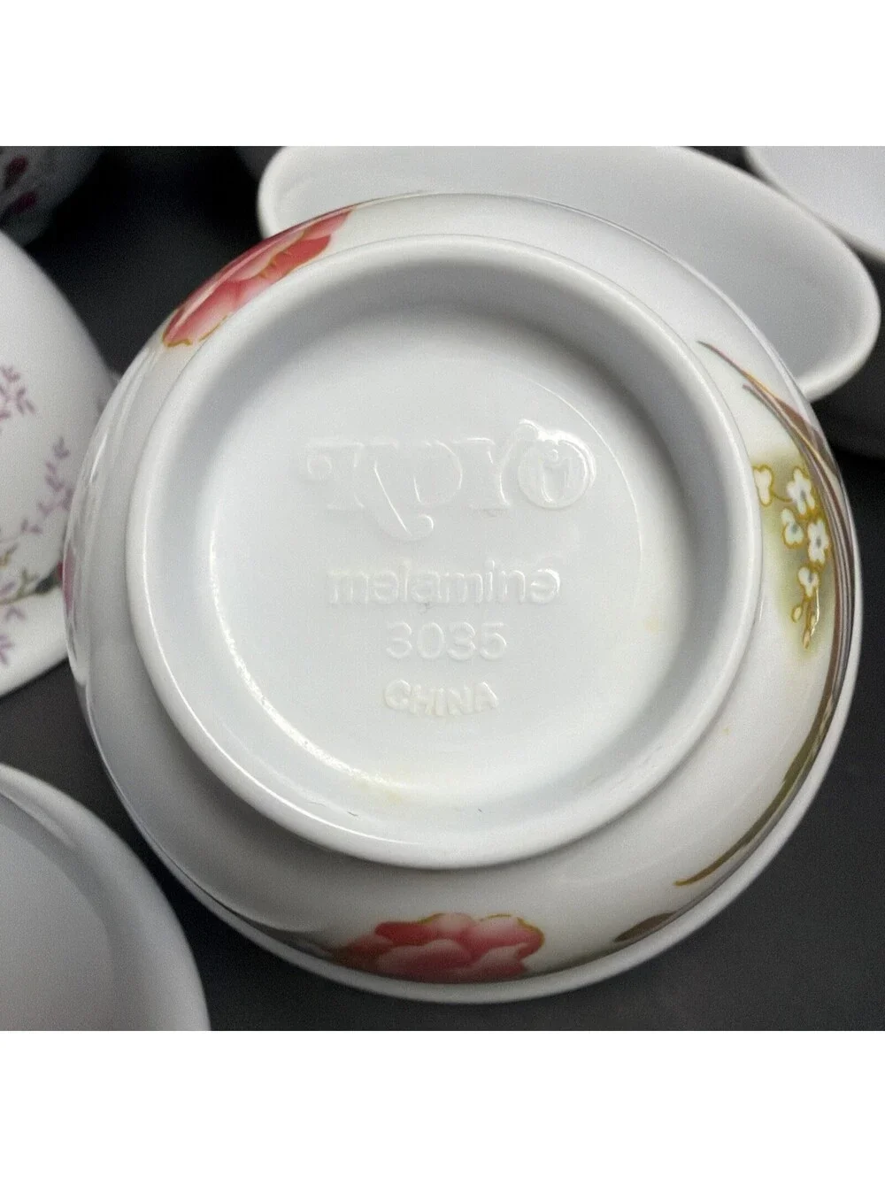 8 Vintage Melamine Koyo Japan Tea Or Rice Cups Bowls White Retro Flower Motif